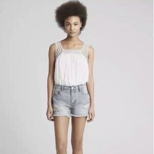 Boho Crochet Lace Sleeveless Top XS White Swing Blouse Cottagecore GAP Linen